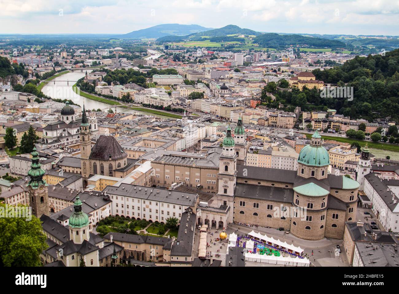 Scenic view above the roofs of downtown Salzburg, Austria Stock Photo ...