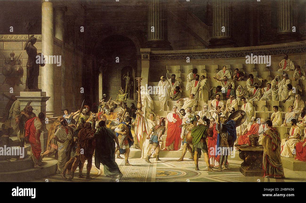 The Last Senate  of Julius Caesar painting by Raffaele Ginaetti Stock Photo