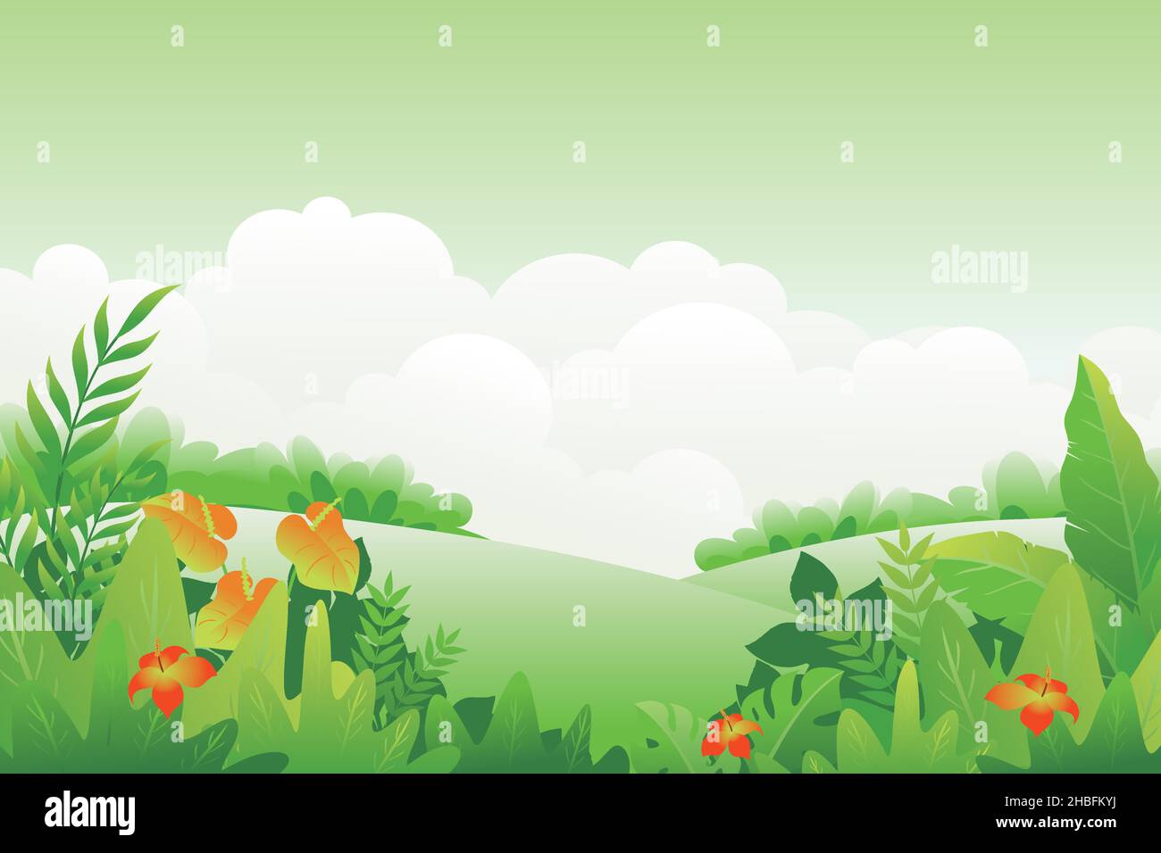 Tropical Nature background, beautiful tropical jungle illustration Stock Vector