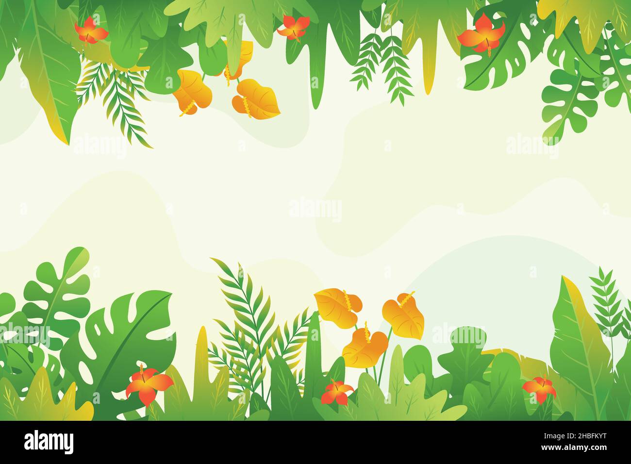 Tropical Nature background, beautiful tropical jungle illustration Stock Vector