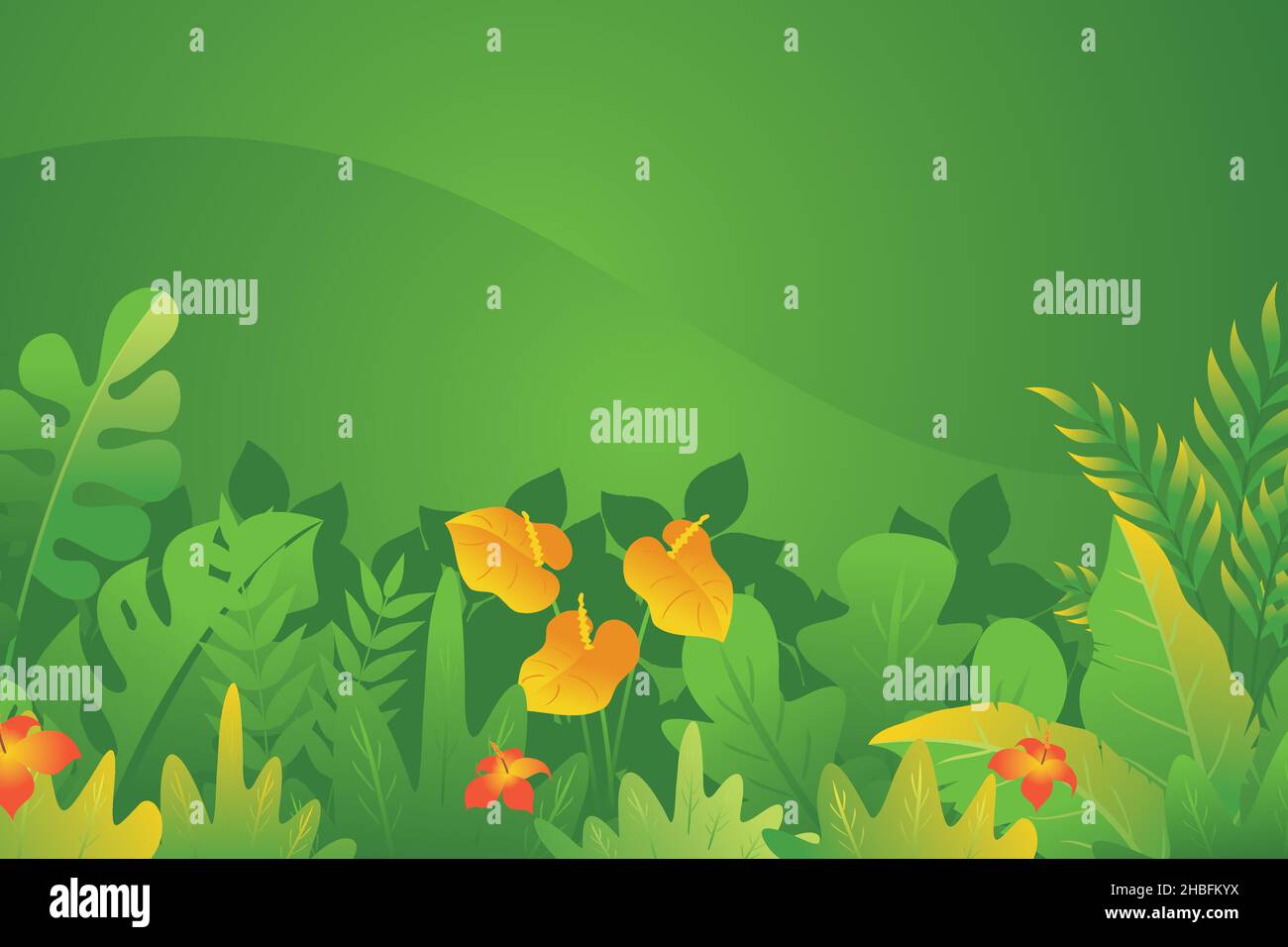 Tropical Nature background, beautiful tropical jungle illustration ...