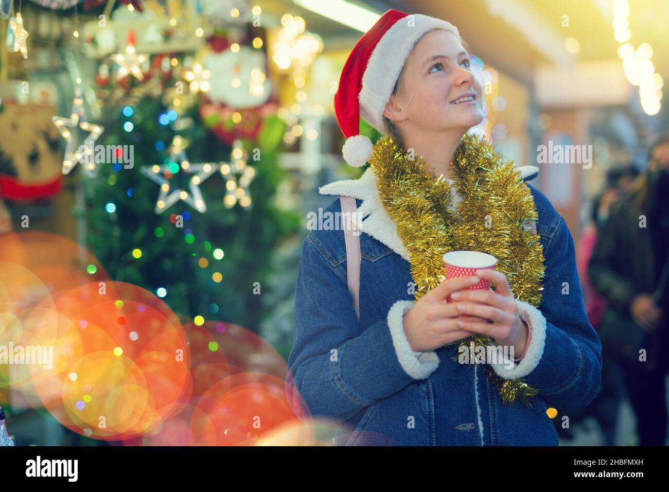 Teenage girl at christmas fair Stock Photo Alamy