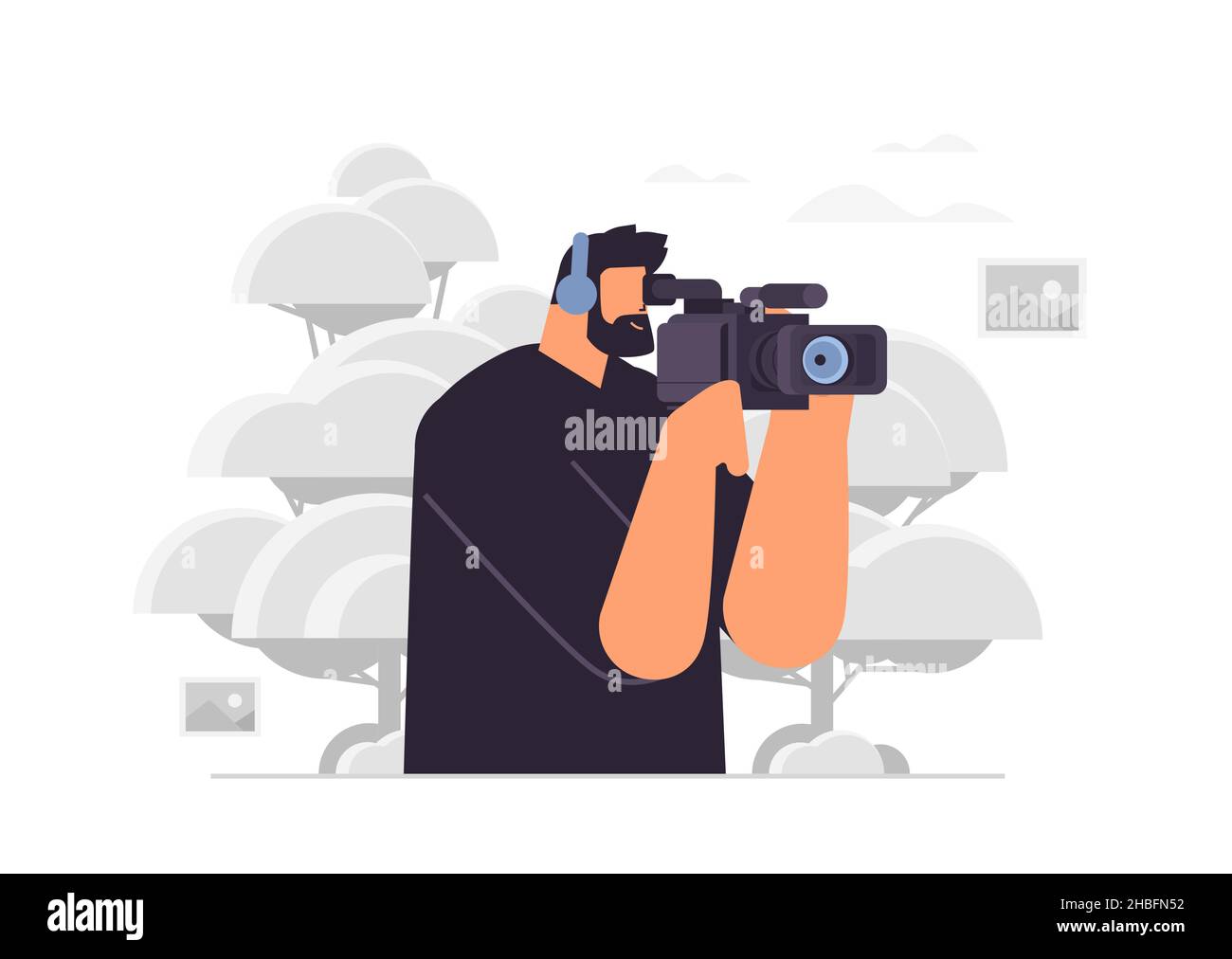 television operator using video camera cameraman looking through camcorder movie making concept Stock Vector