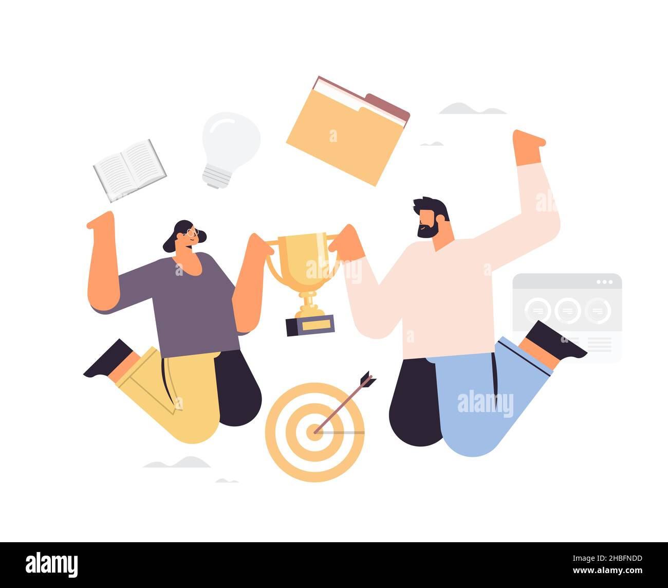 businesspeople holding golden trophy cup business competition challenge ...