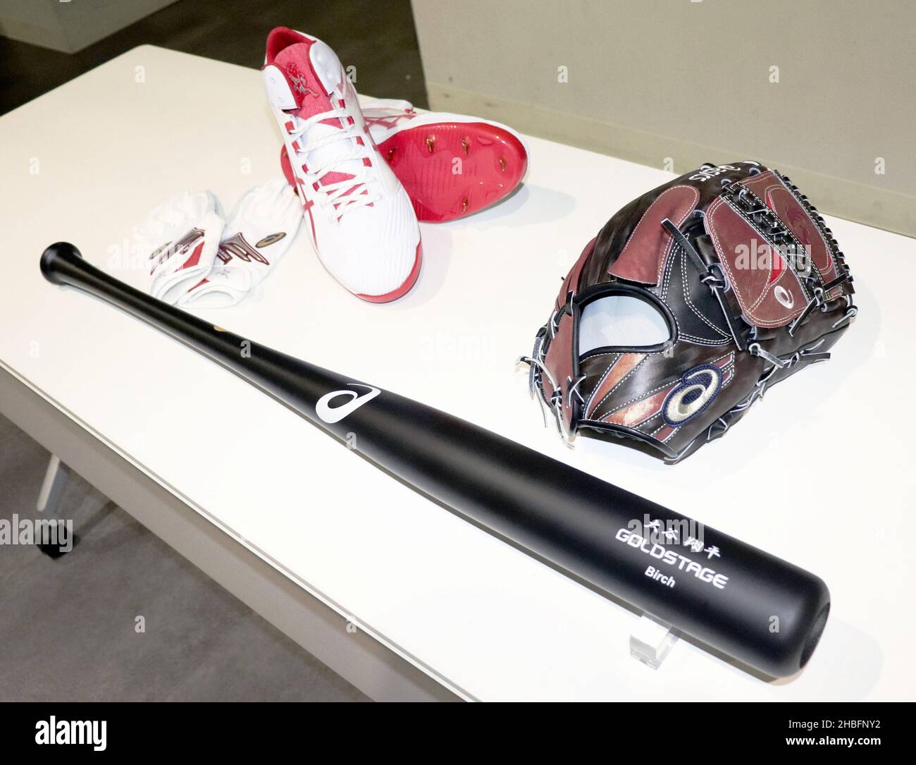 Los Angeles Angels two-way player Shohei Ohtani's Asics baseball equipment  is pictured in Tokyo on Dec. 17, 2021. (Kyodo)==Kyodo Photo via Credit:  Newscom/Alamy Live News Stock Photo - Alamy