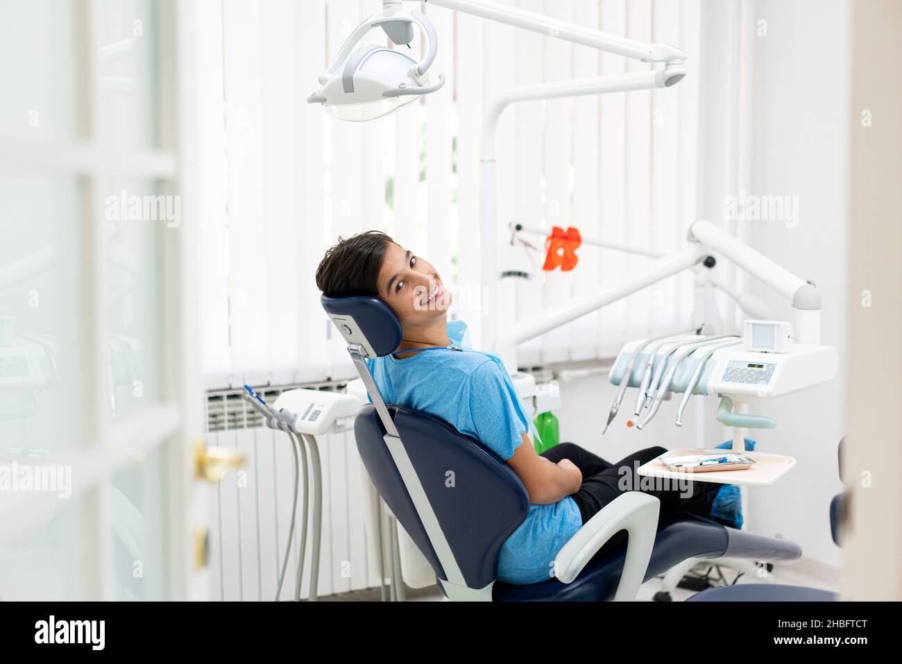 Visiting friendly and professional dentist. high quality photo Stock