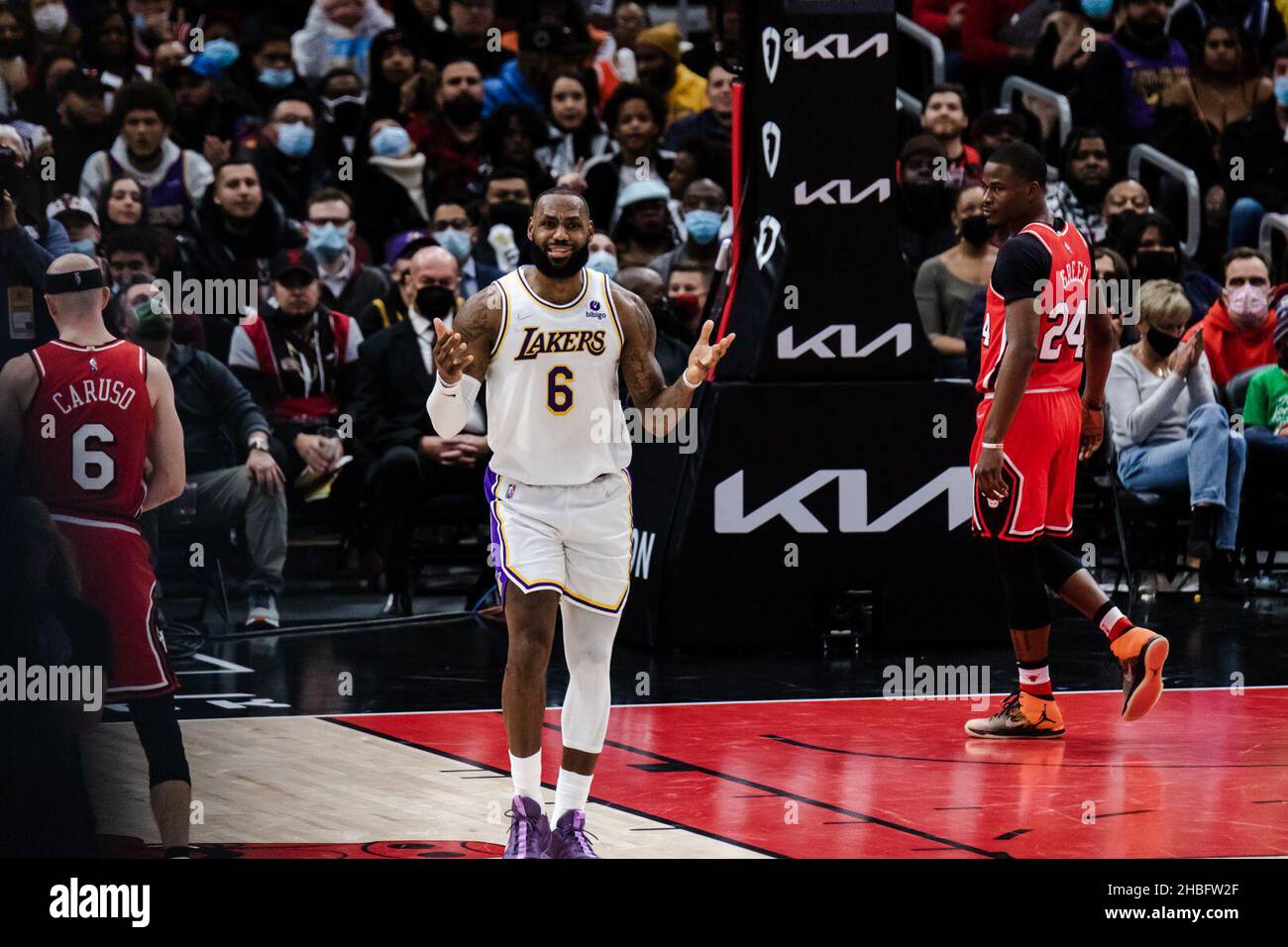 Chicago, United States. 19th Dec, 2021. LeBron James #6 Los Angeles Lakers frustrated with a call during the game on Sunday, December 19, 2021 at the United Center Shaina Benhiyoun/SPP Credit: SPP Sport Press Photo. /Alamy Live News Stock Photo