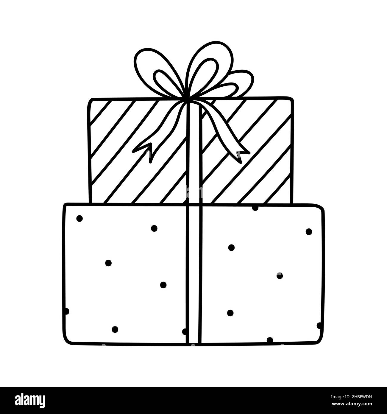 Christmas Gift Box Linear Doodle, Christmas Drawing, Ear Drawing