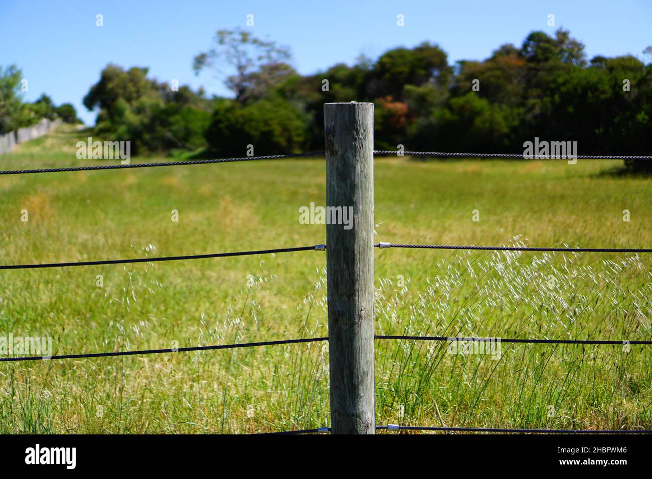 Wooden fence with wires Stock Photo