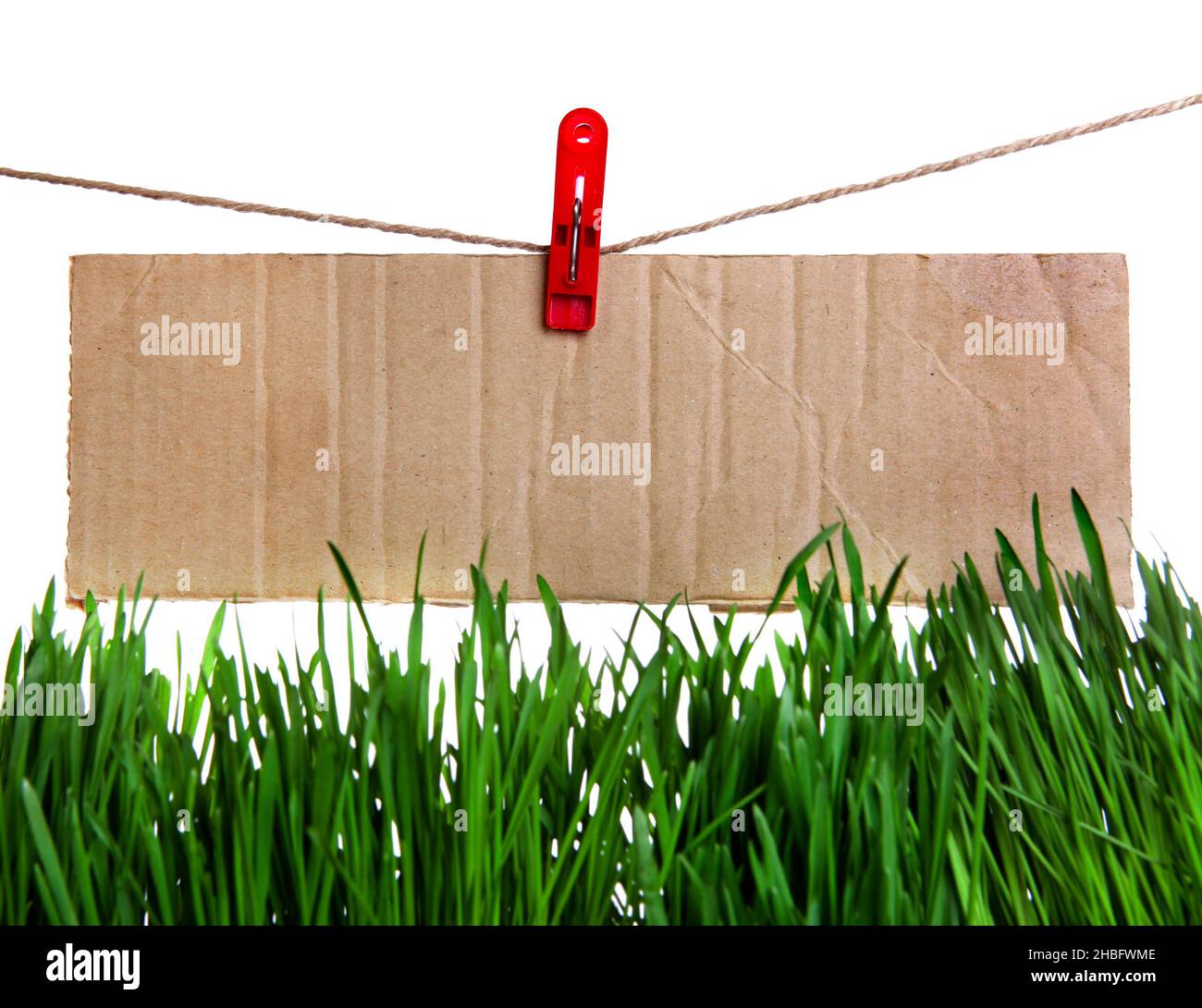 Wide Guide Sign on the String above the Grass on the White Background ...