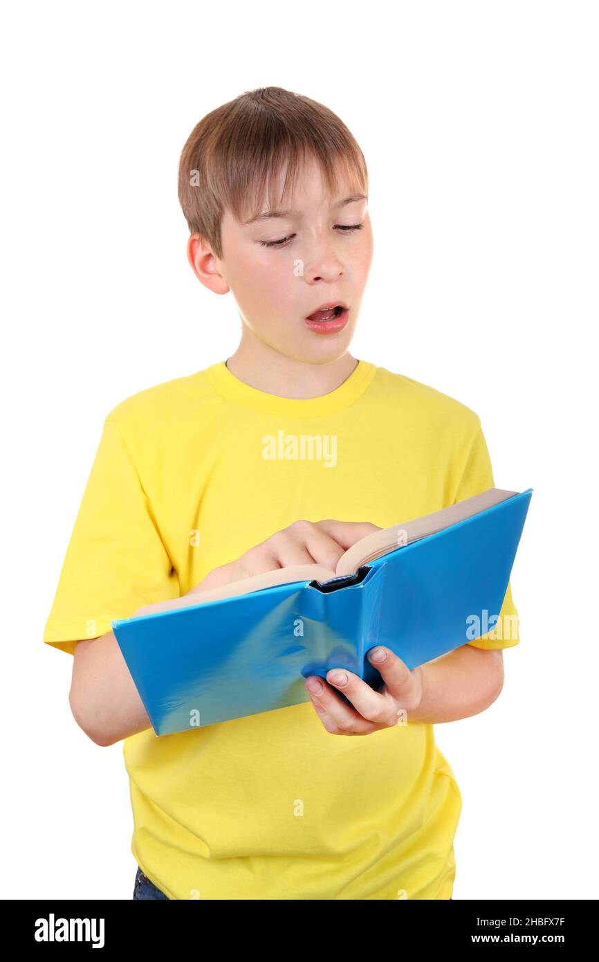 Kid with a Book Isolated on the White Background Stock Photo - Alamy