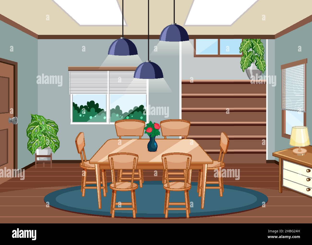 Interior of dining room with decorations illustration Stock Vector ...
