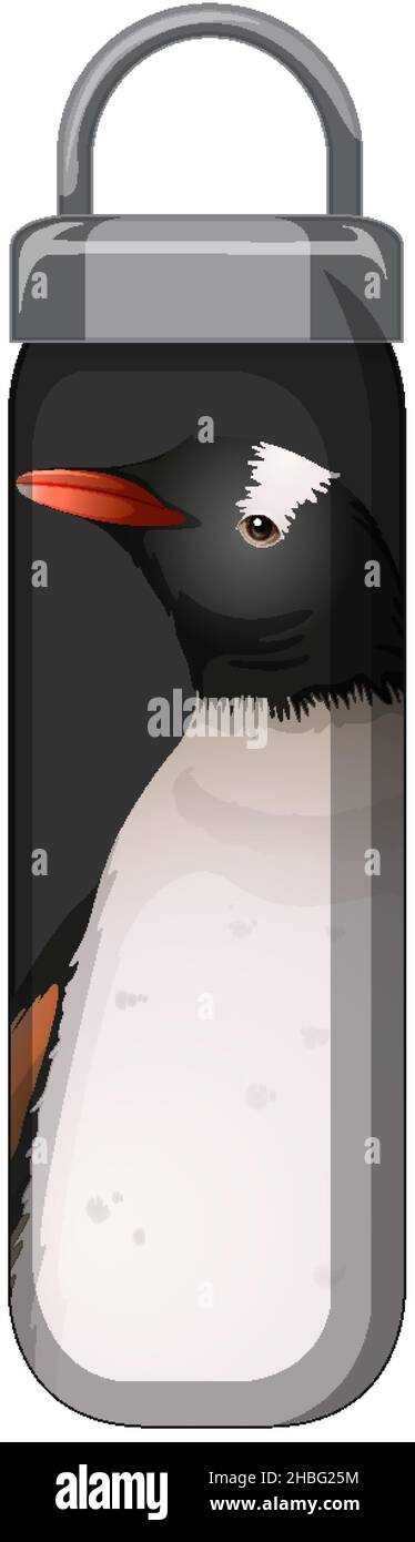 A black thermos bottle with penguin pattern illustration Stock Vector