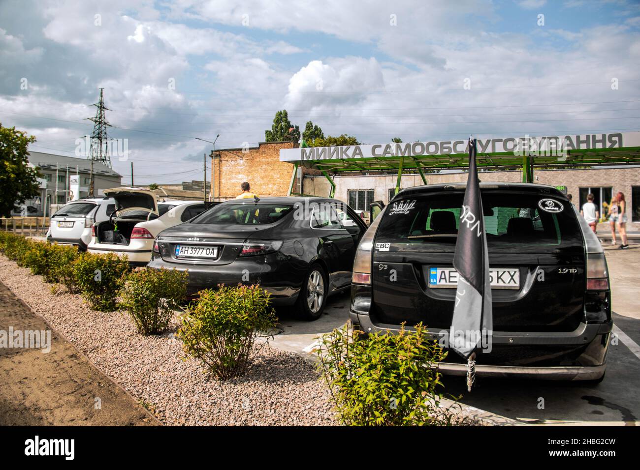 Chernigov, Ukraine - July 24, 2021: Saab cars are parked in a row. Saab 9-5, 9-3. Different Saab Car Models Stock Photo