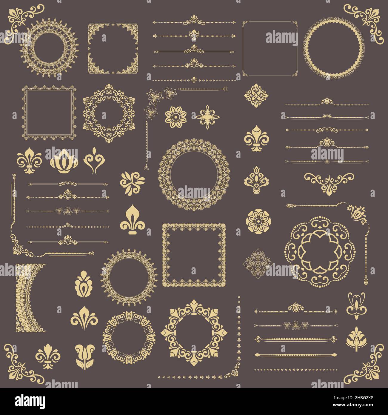 Vintage set of vector horizontal, square and round golden elements ...