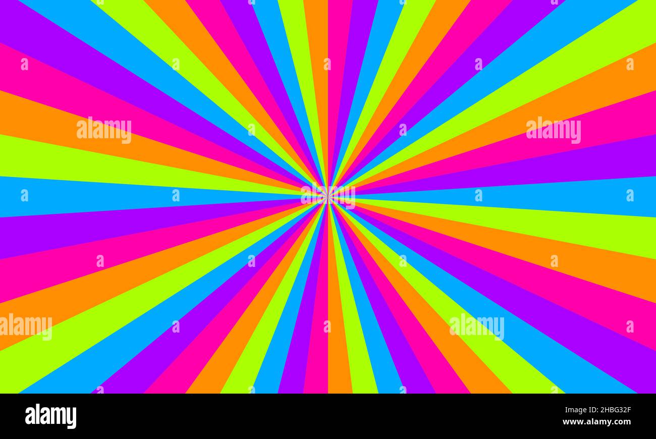 Rainbow color burst background. Rays background in retro style. Vector ...