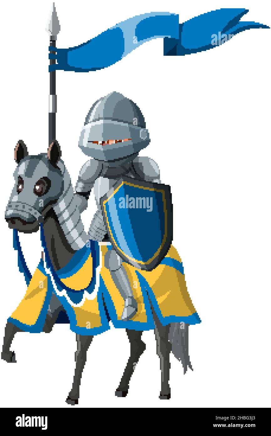 Medieval knight riding a horse on white background illustration Stock ...