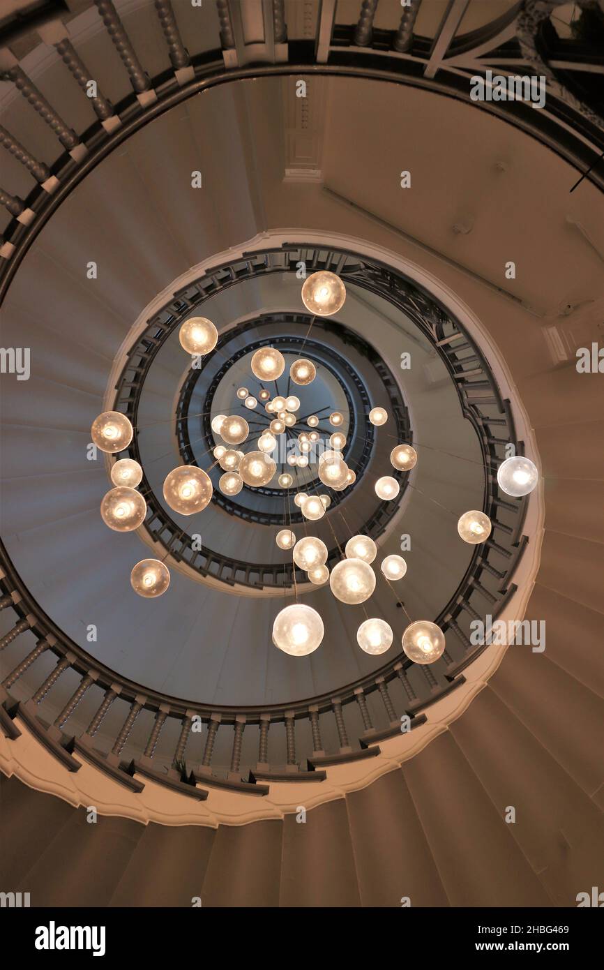 Spiral staircase with lights Stock Photo