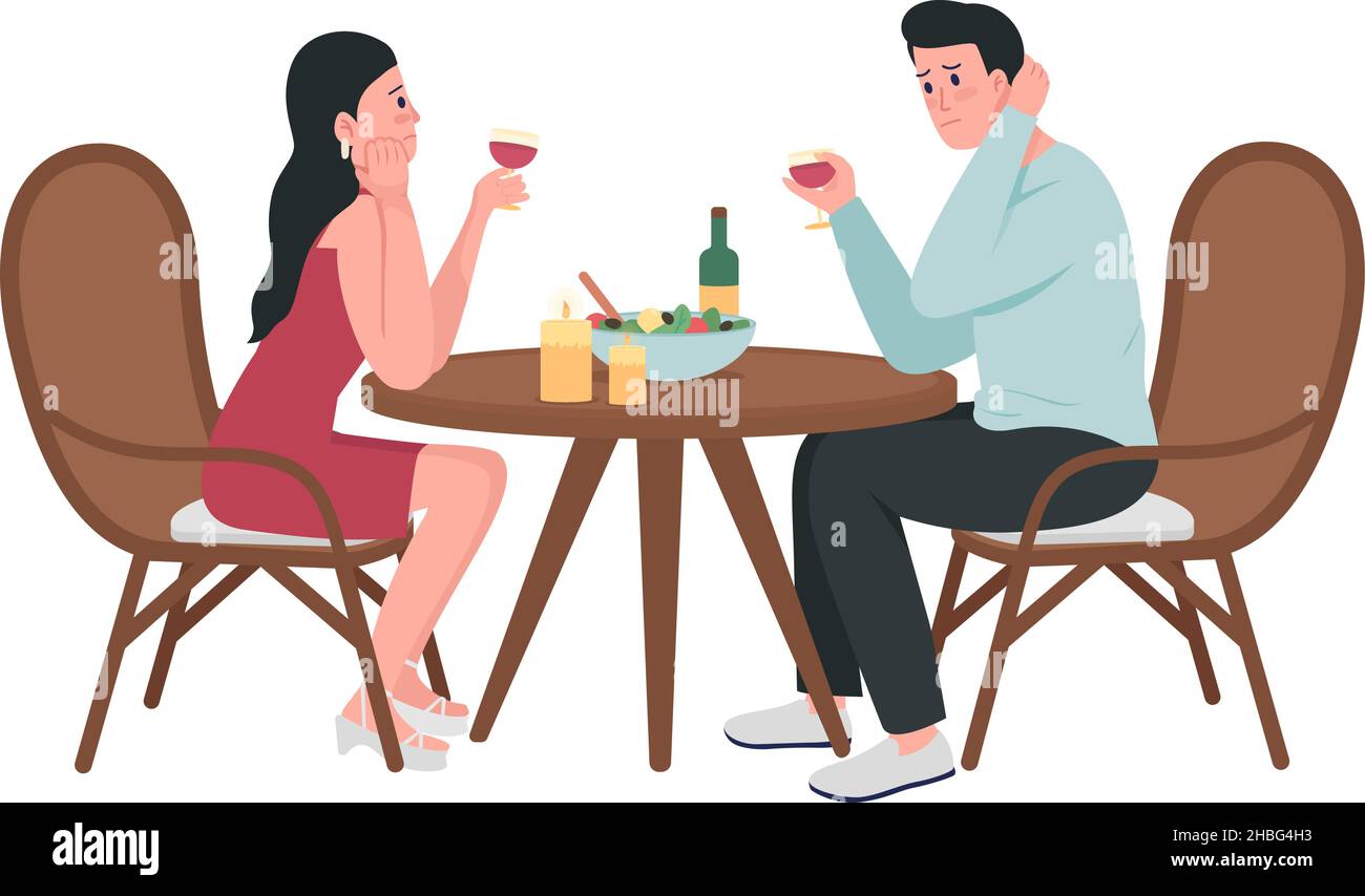 Tired girl with shy guy on date semi flat color vector characters Stock ...