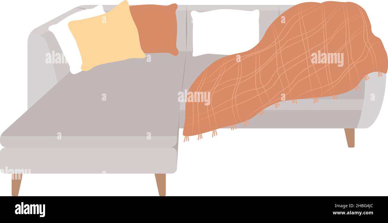 Comfortable grey couch semi flat color vector item Stock Vector
