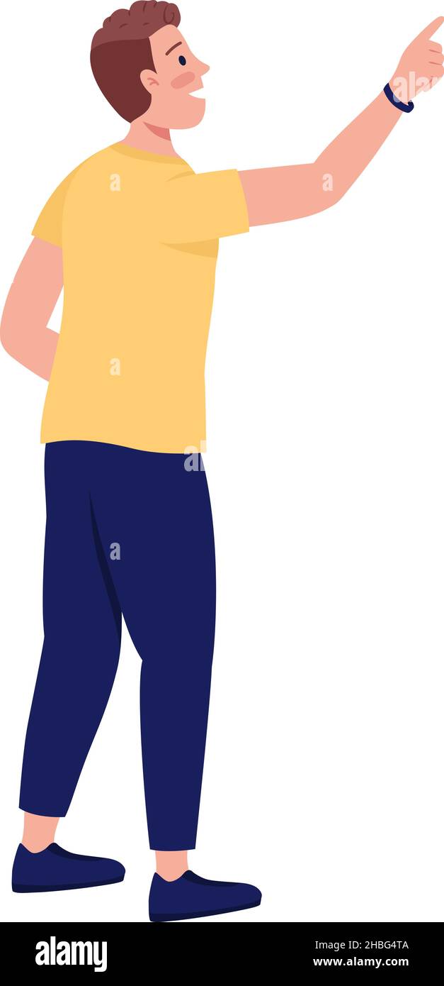 Happy man pointing with hand semi flat color vector character Stock Vector