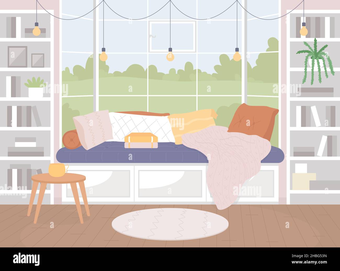 Cozy living room flat color vector illustration Stock Vector Image ...