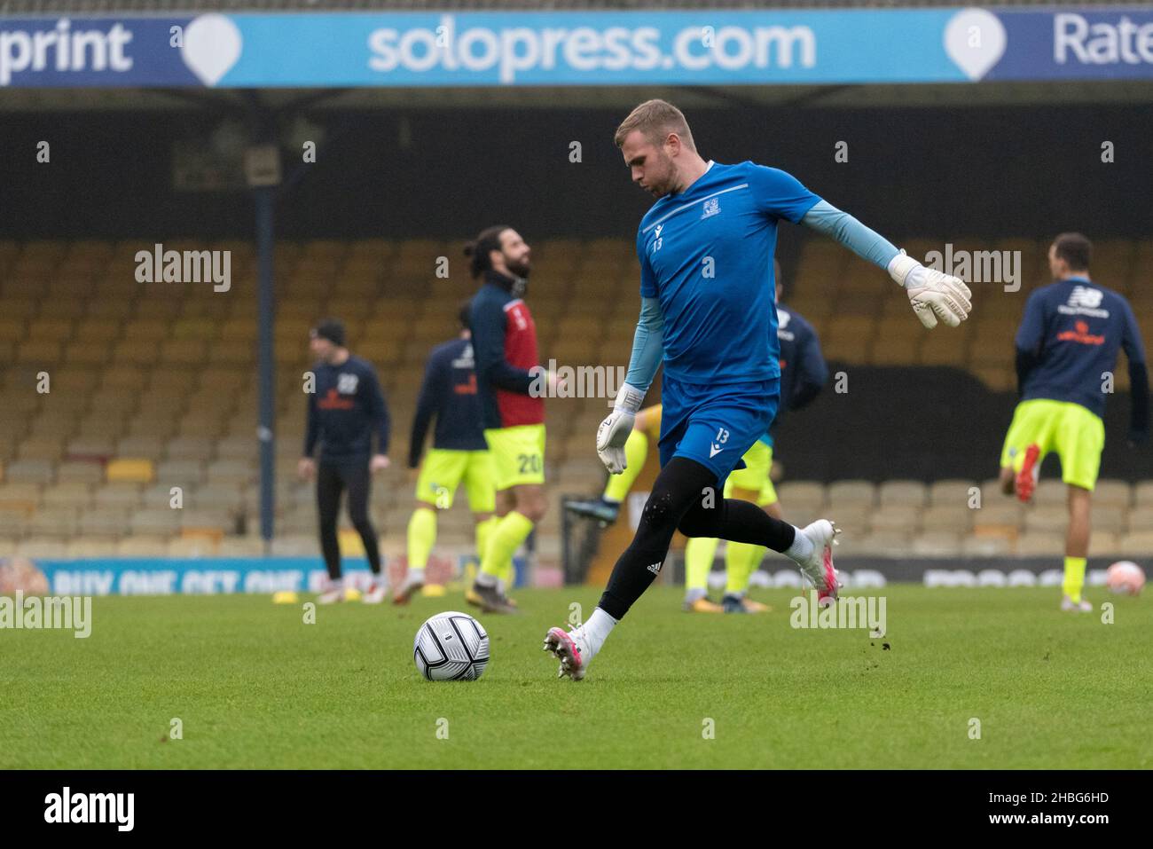 Harry Seaden, substitute goalkeeper for Southend warming up before the FA Trophy 3rd round at Roots Hall, Southend United v Dorking Wanderers Stock Photo