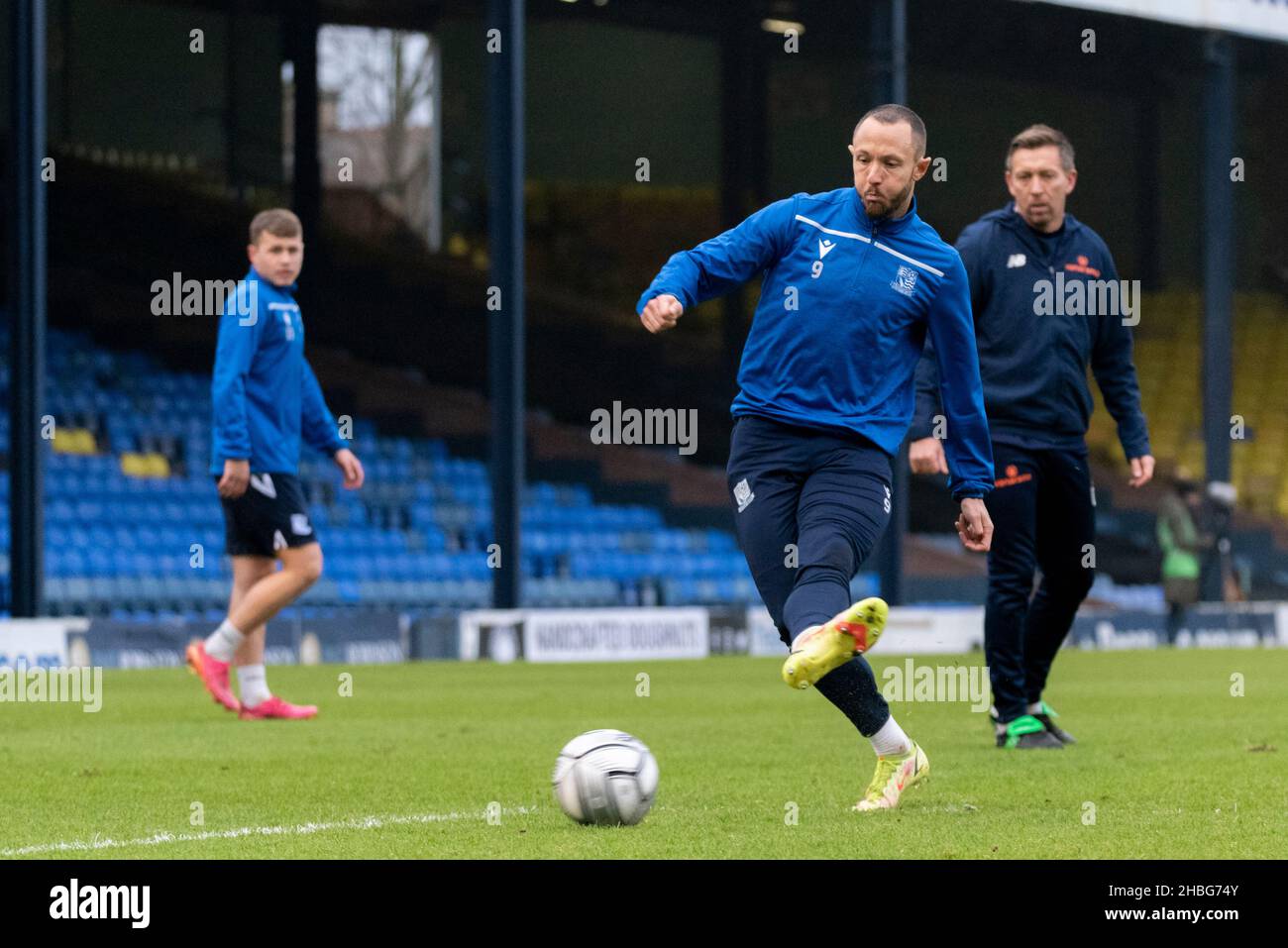 Rhys Murphy warming up before playing for Southend in the FA Trophy 3rd round at Roots Hall, Southend United v Dorking Wanderers football match Stock Photo