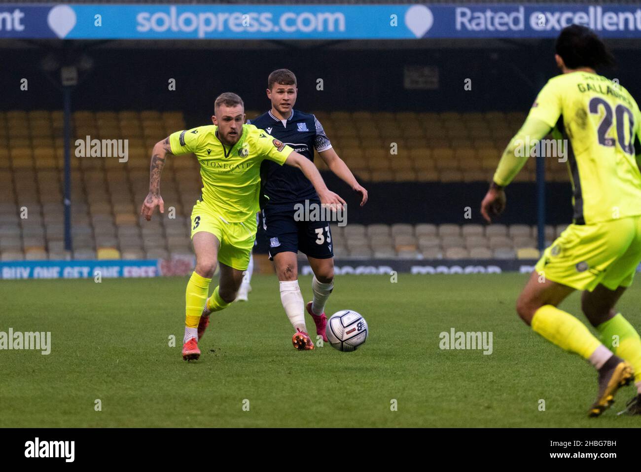 Bobby-Joe Taylor playing for Dorking in the FA Trophy 3rd round at Roots Hall, Southend United v Dorking Wanderers football match Stock Photo