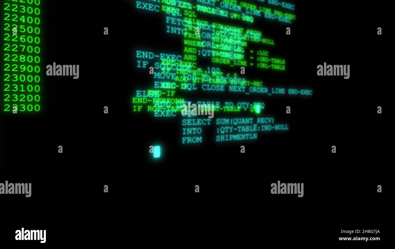 3d illustration - Hacker code running down a computer screen terminal ...