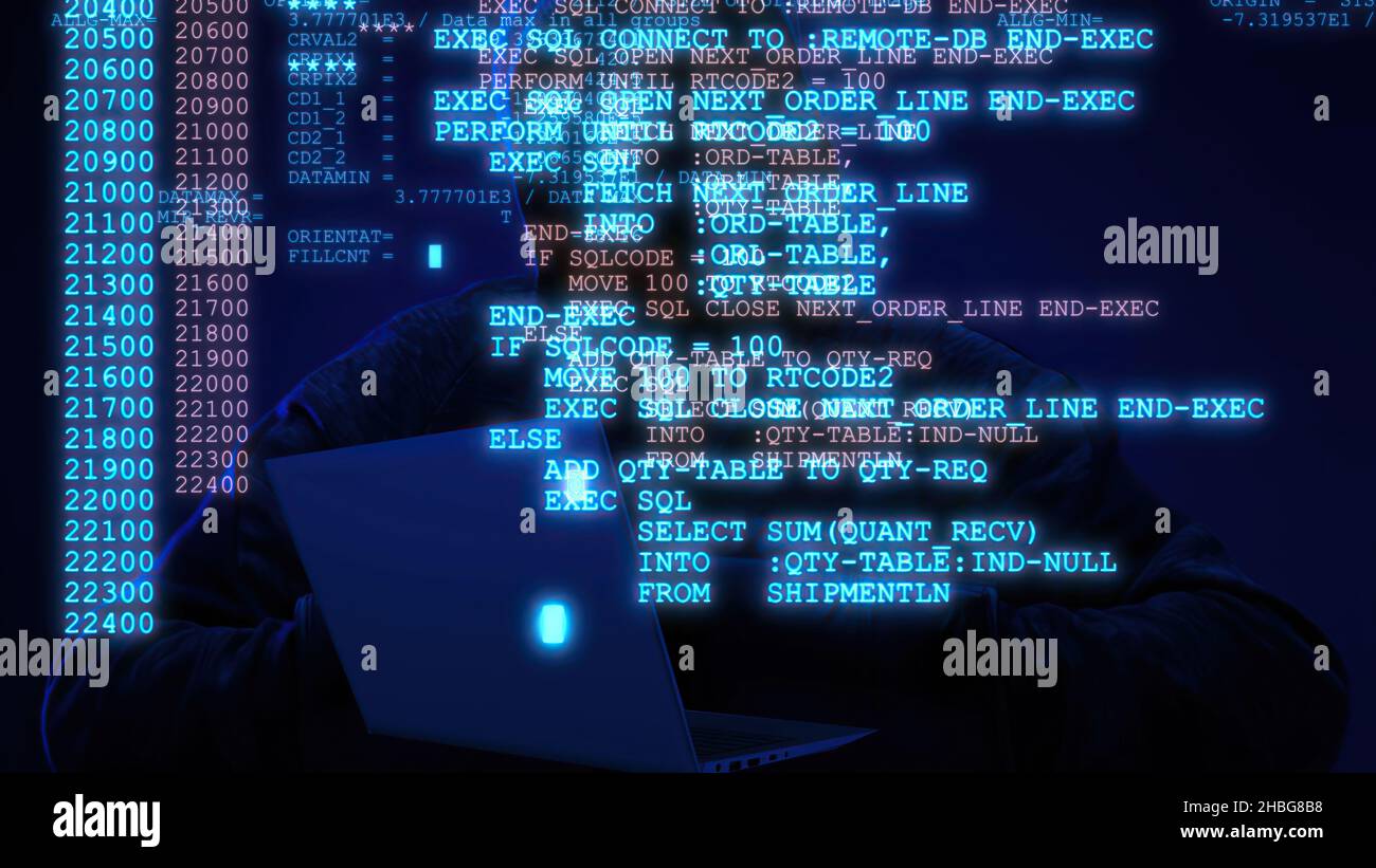 3d illustration - Hacker code running down a computer screen terminal ...