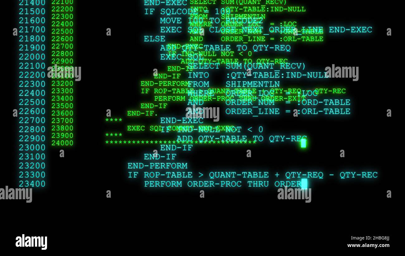3d illustration - Hacker code running down a computer screen terminal ...