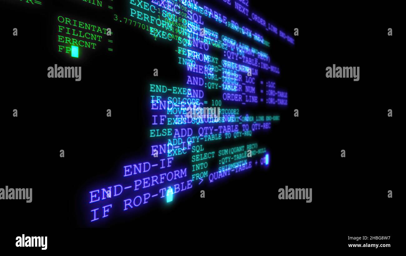 3d illustration - Hacker code running down a computer screen terminal ...