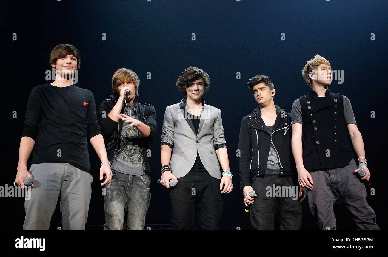 One Direction perform live during the X Factor Live tour, at Wembley Arena, London. EDITORS PLEASE NOTE: Editorial use only, no merchandise, no use after July 10, 2011. Further more: Photographs may only be published during the period of 3 months after the last date of The X Factor Tour and only within the context of the concert and The X Factor Tour. Accordingly, no other use, reproduction, dissemination, publication or distribution of the photographs of any kind may be made by any newspaper or magazine or any other persons or entities on their behalf or with their permission. Stock Photo