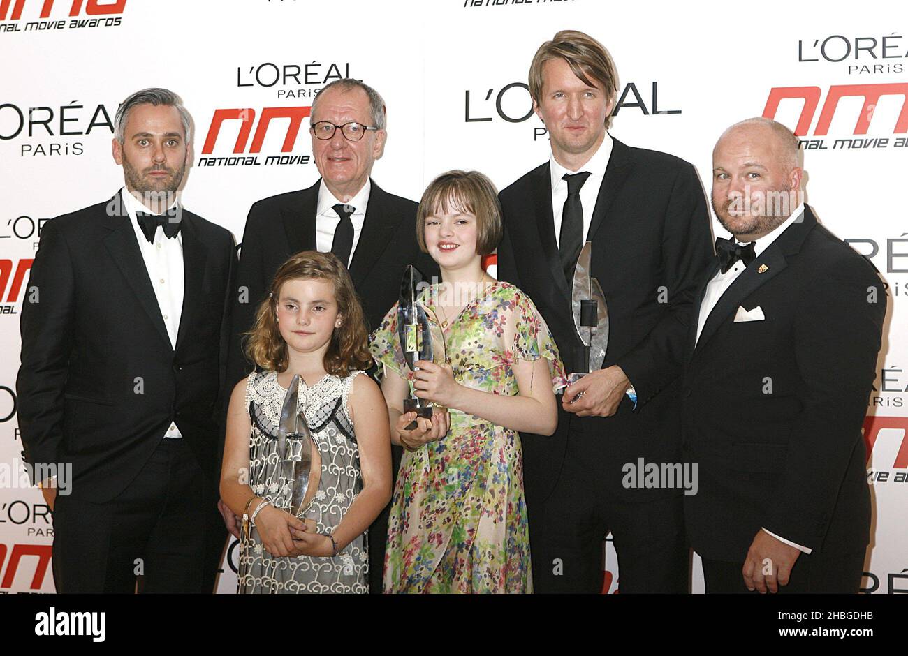 Cast and crew from The Kings Speech including Geoffery Rush, Tom Hooper, Freya Wilson and Ramona Marquez at the 2011 National Movie Awards at Wembley Arena, London Stock Photo
