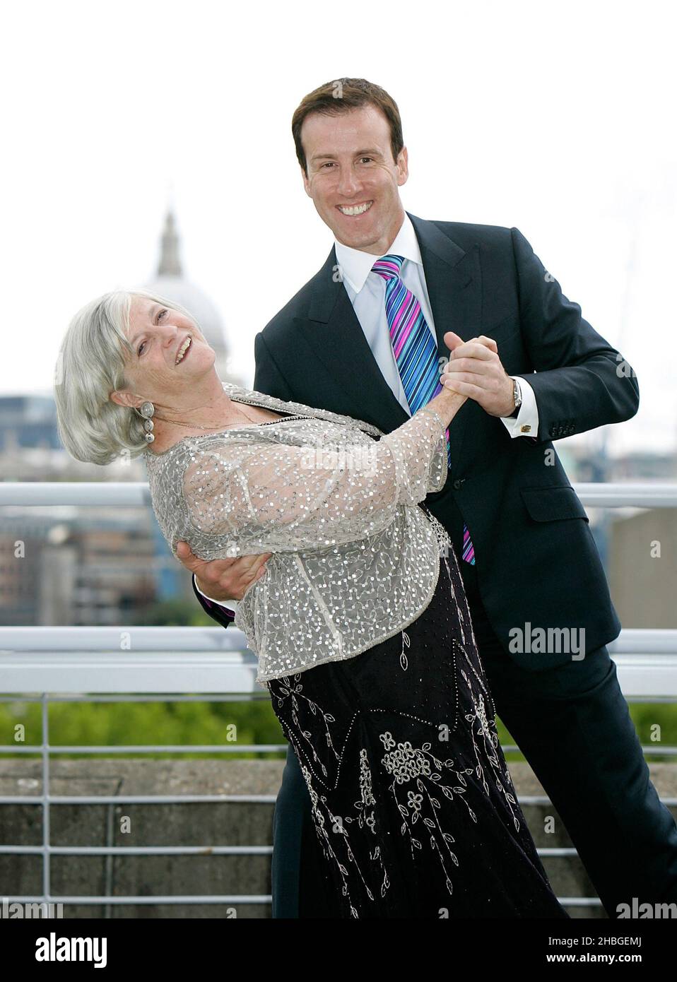 Ann Widdecombe and Anton du Beke launch Bupa's Shall We Dance campaign, highlighting the health benefits of dancing to over 75s, at the National Theatre, South Bank, London. The campaign is calling for communities to contact their local care home to help get 30,000 people dancing in June after a Bupa report highlighted how dance can help improve mental and physical wellbeing and aid in the treatment of conditions like dementia and Parkinson's. Stock Photo