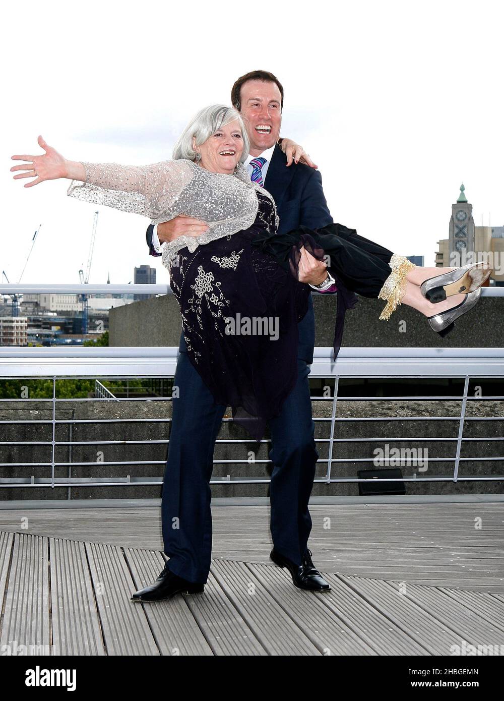 Ann Widdecombe and Anton du Beke launch Bupa's Shall We Dance campaign, highlighting the health benefits of dancing to over 75s, at the National Theatre, South Bank, London. The campaign is calling for communities to contact their local care home to help get 30,000 people dancing in June after a Bupa report highlighted how dance can help improve mental and physical wellbeing and aid in the treatment of conditions like dementia and Parkinson's. Stock Photo