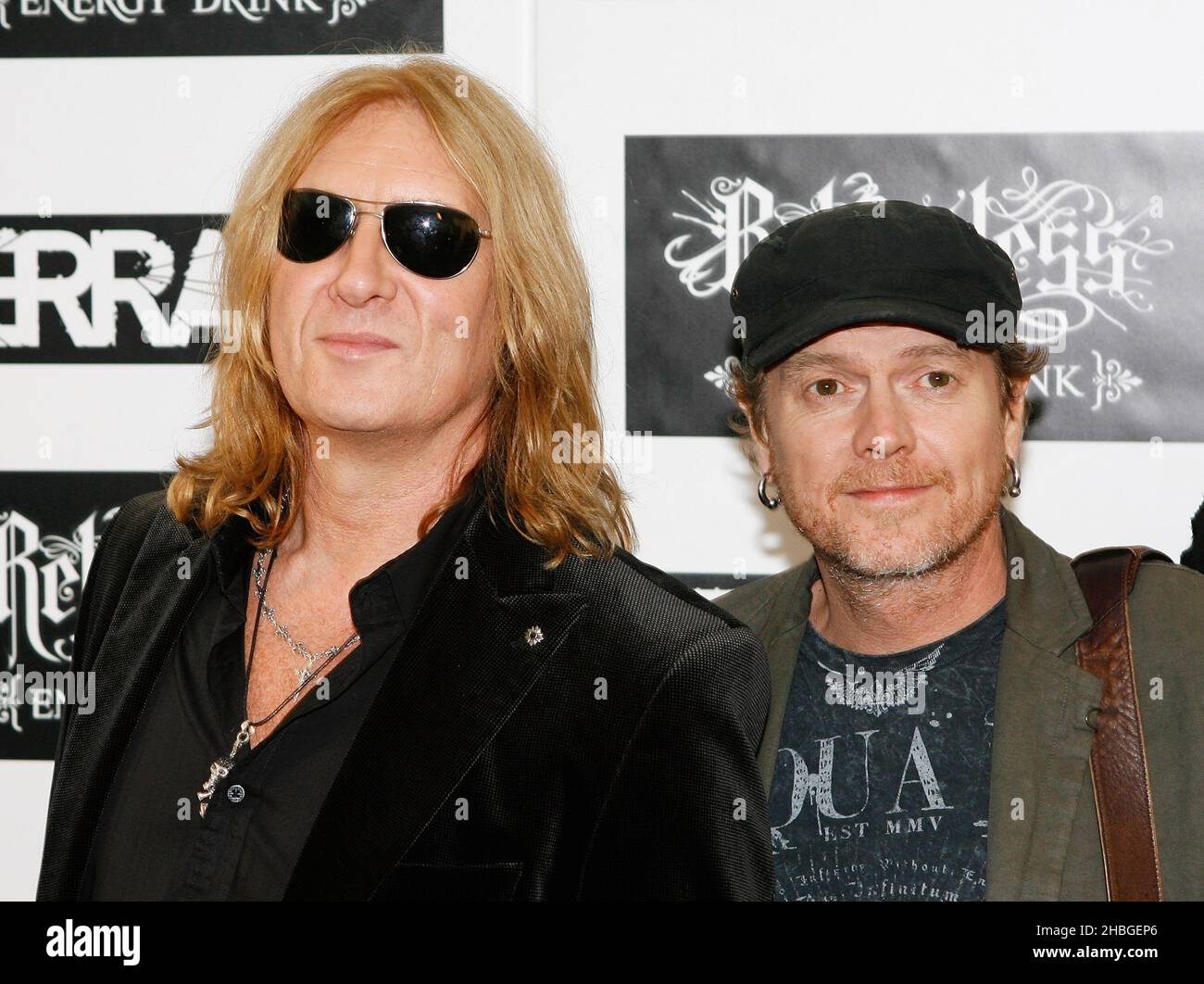 Jo Elliott and Rick Allen of Def Leppard arrives at the Rentless Kerrang Awards at The Brewery,London on June 09.,2011. Stock Photo