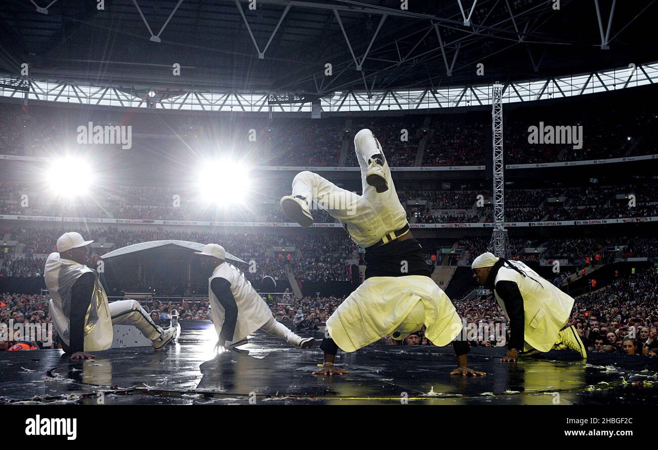 Flawless performing during Capital FM's Summertime Ball at Wembley Stadium, London. Stock Photo