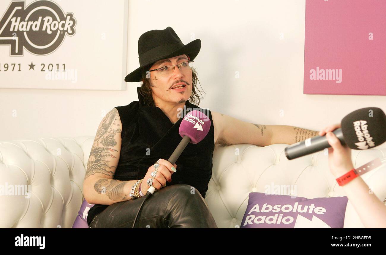 Adam Ant backstage during Absolute Radio interview at Hard Rock Calling at Hyde Park, London. Stock Photo