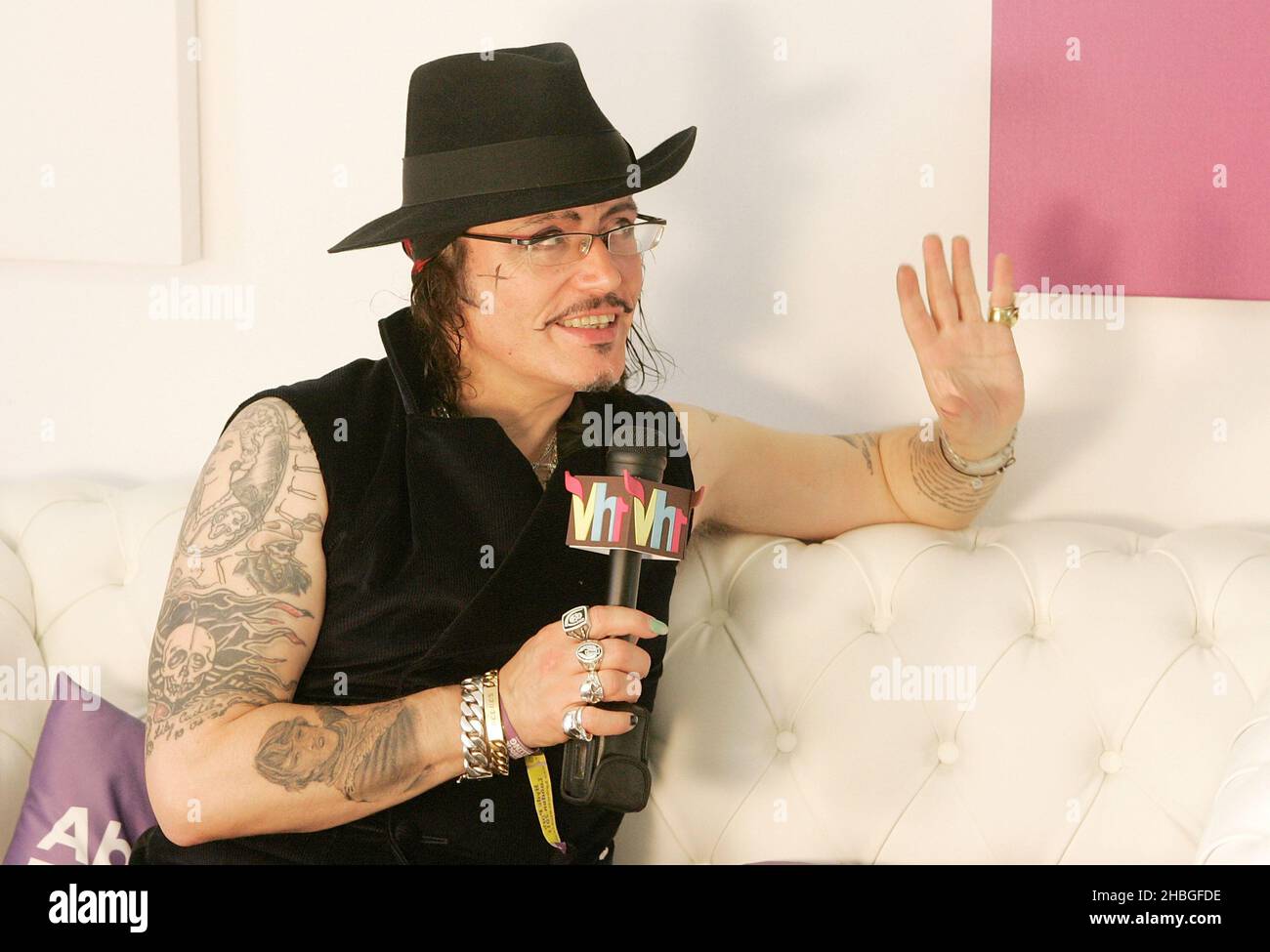 Adam Ant backstage during Absolute Radio interview at Hard Rock Calling at Hyde Park, London. Stock Photo