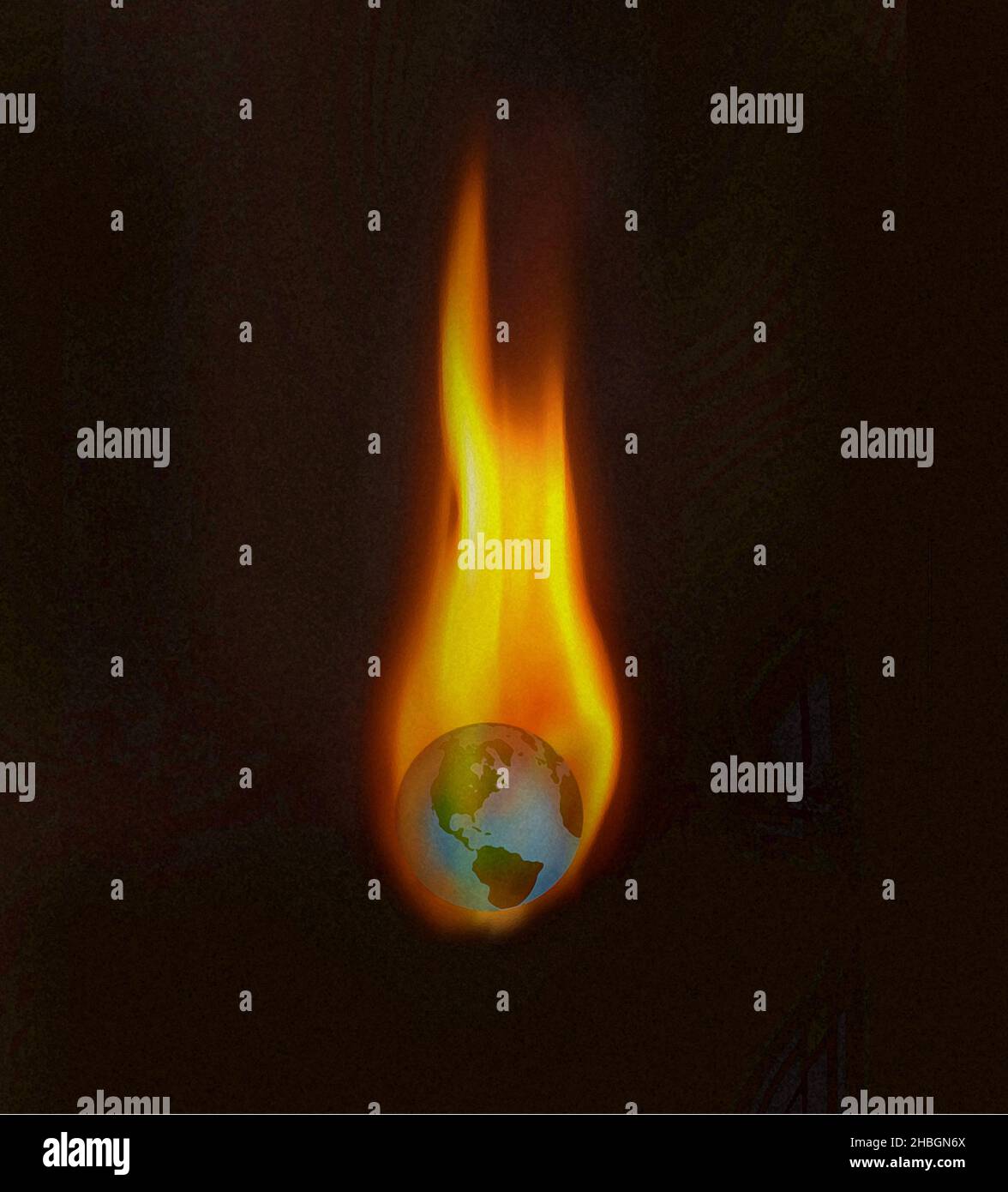concept image of the world on fire depicting global warming Stock Photo Alamy