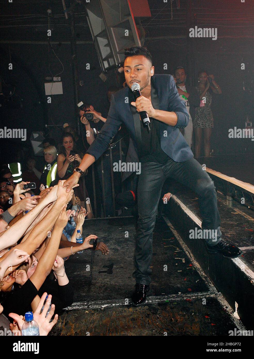 X Factor contestant Marcus Collins performs at G-A-Y Heaven nightclub in London Stock Photo