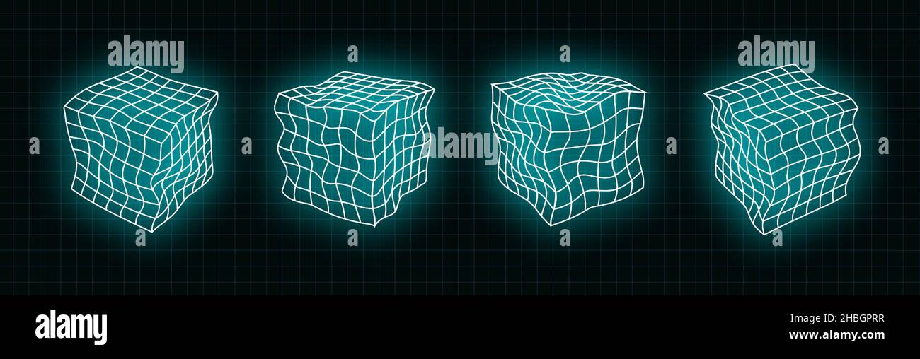 vector retro futuristic neon design elements 3D cube. Retro graphics ...