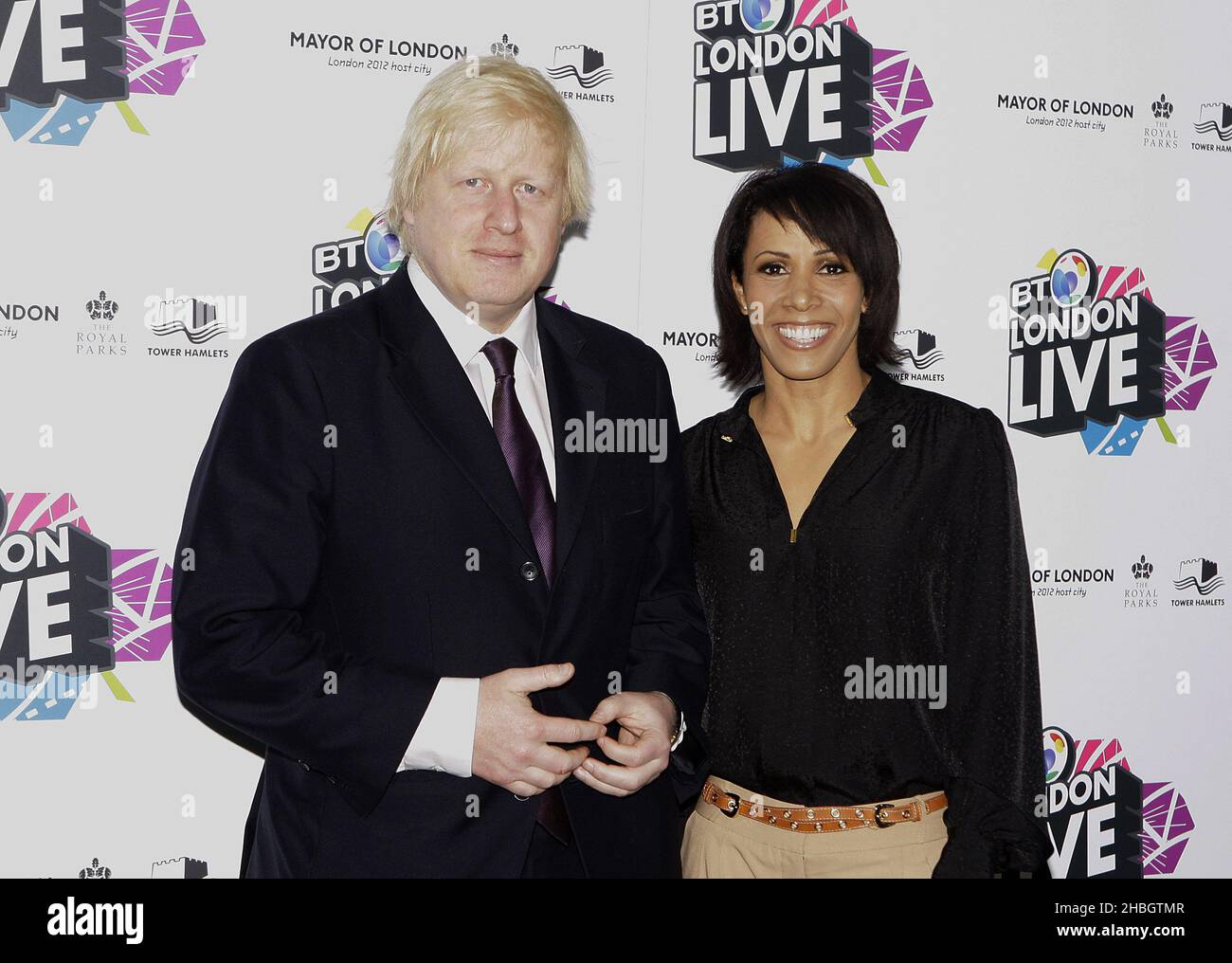 Olympian and BT Ambassador Dame Kelly Holmes and Mayor of London Boris Johnson launch BT London Live at the BT Tower in London Stock Photo