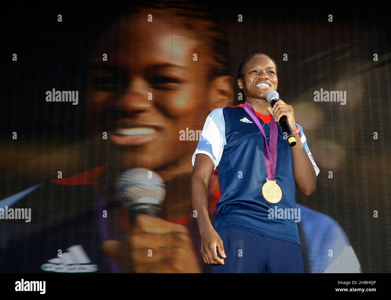 Nicola Adams Women's Team GB Gold Medalist at the BT London Live celebrating the Olympic Games, Hyde Park in Central London. Stock Photo