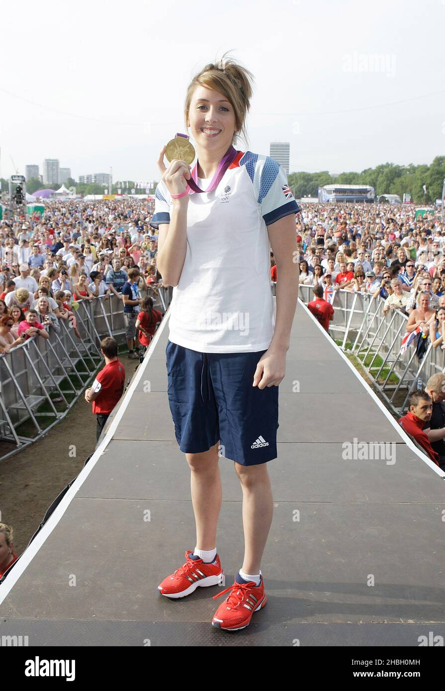 Jade Jones, Taekwondo Olympic Gold Medalist attends the BT London Live concert celebrating the London 2012 Olympic Games in Hyde Park, Central London. Stock Photo