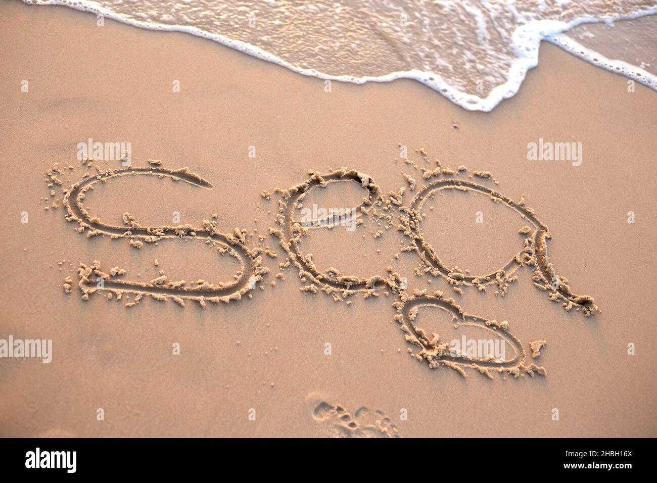 I Love the SEA written in the sand at the beach Stock Photo - Alamy