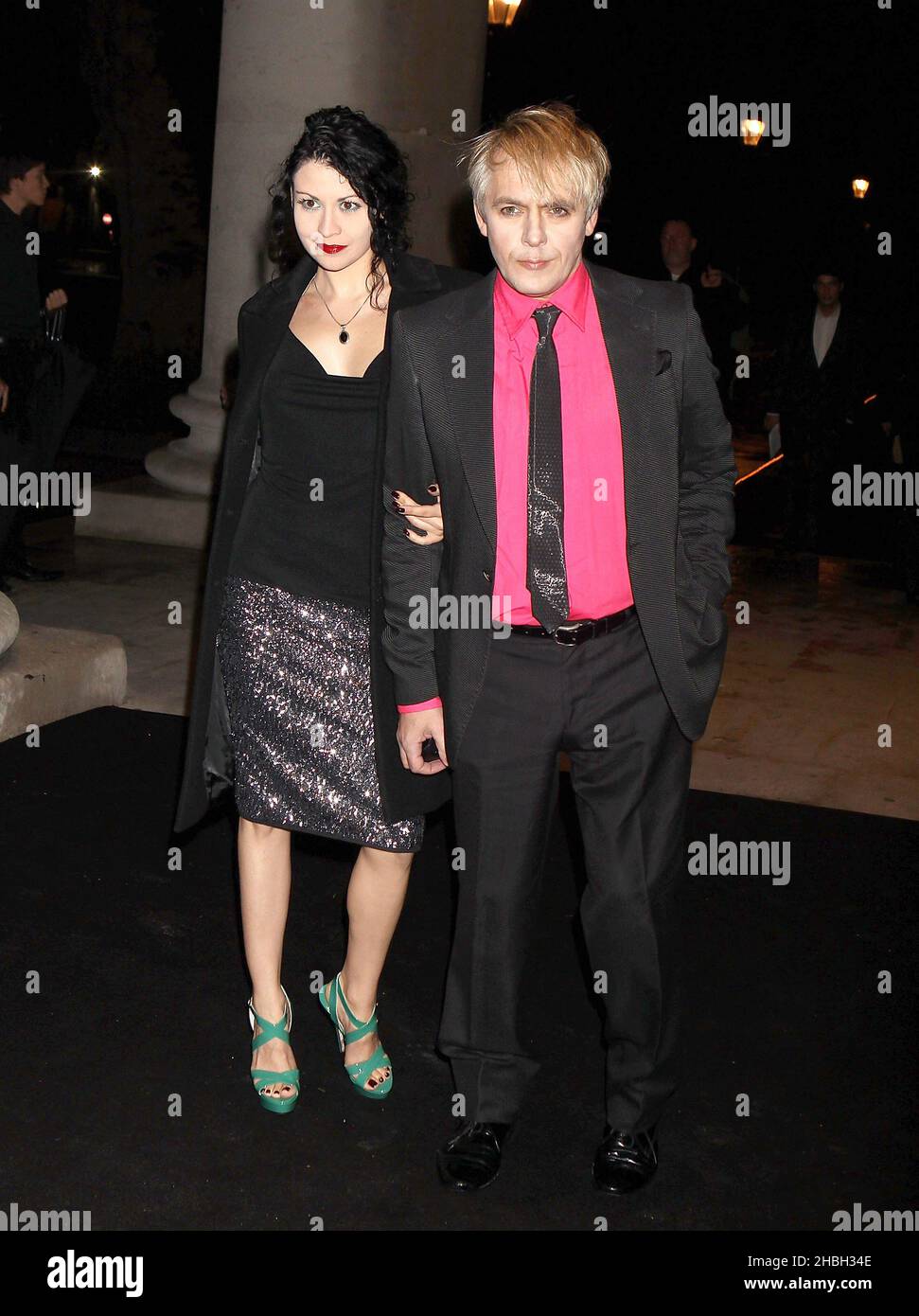 Nick Rhodes and Nefer Suvio arriving at Chanel: Little Black Jacket Private View at the Saatchi Gallery on Kings Road in London. Stock Photo