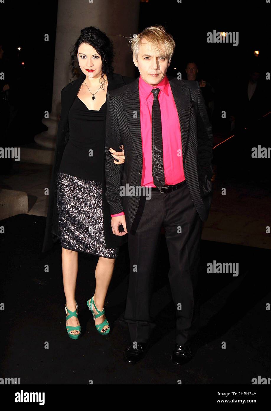 Nick Rhodes and Nefer Suvio arriving at Chanel: Little Black Jacket Private View at the Saatchi Gallery on Kings Road in London. Stock Photo